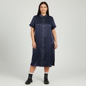 WILDFANG The Empower Satin Shirt Shift Dress Navy Blue, NWT! Size 1X